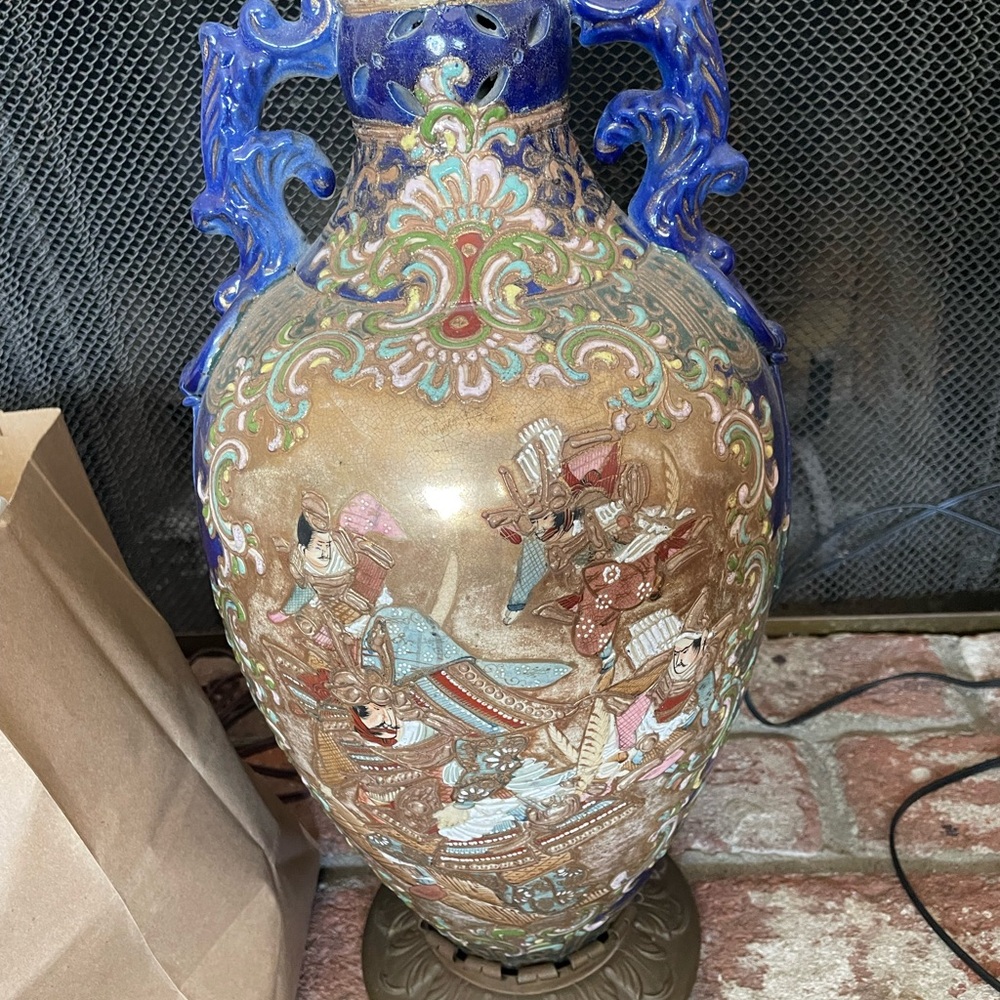 Ornate Blue and Brown Decorative Vase